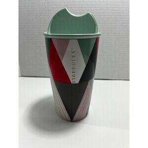 Starbucks Holiday Traveler Mug Geometric Tree Green Lid 12oz Tumbler Cup 2017